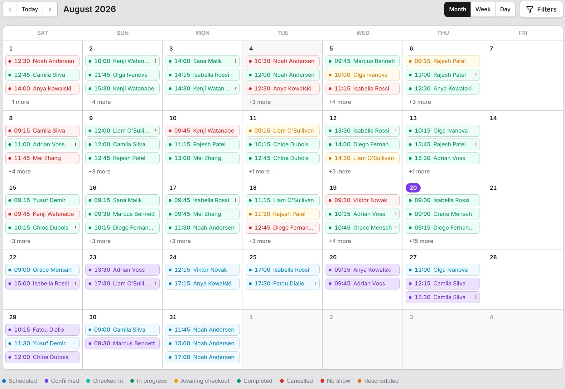 Monthly calendar view