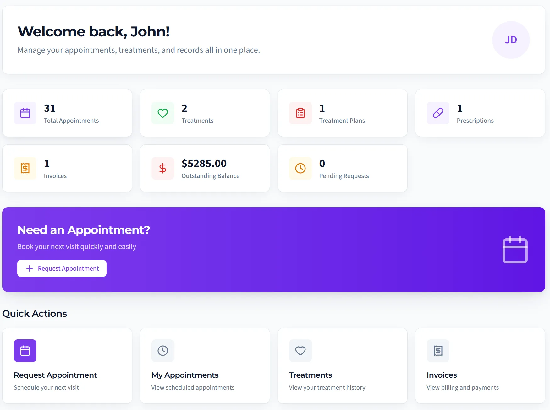 Patient portal dashboard