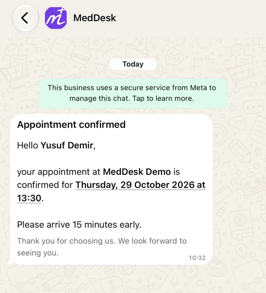 Appointment confirmation on WhatsApp